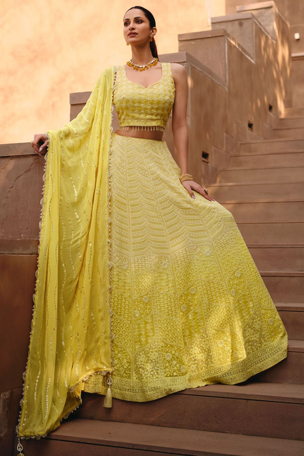 Yellow Wedding Guest Reception Bridal Lehenga Choli