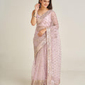 Gorgeous Net Saree with Sequins & Dori Work for Wedding Festivities