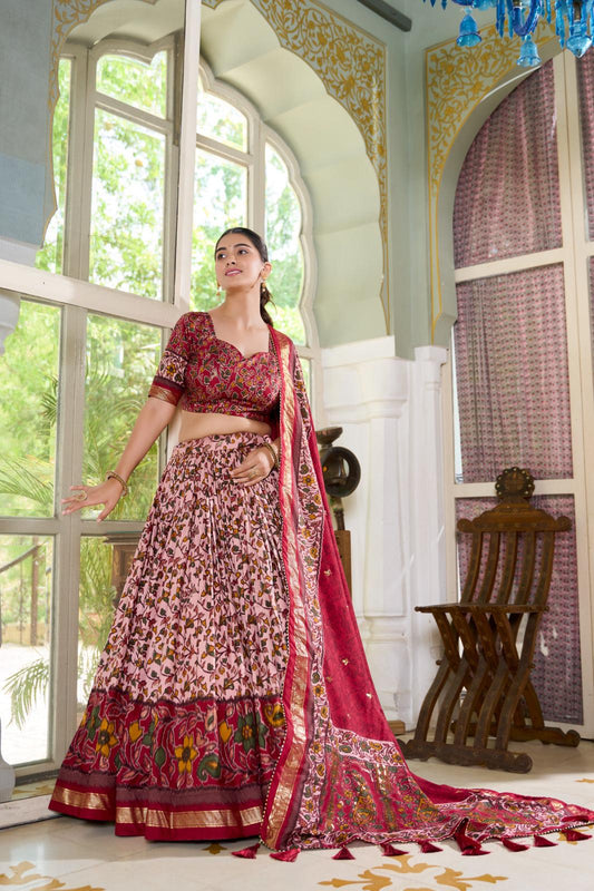 Maroon Contemporary Tussar Silk Navratri Garba Lehenga Chaniya Choli