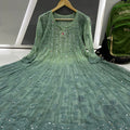 Pastel Green 56 Kali Dye Mirror Lucknowi Chikankari Anarkali Kurta Up to 4XL