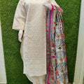 Design 4 - Chikankari Kurti with Chikan Afghani and Handworked Super Champ Raw Silk Handcrafted Dupatta