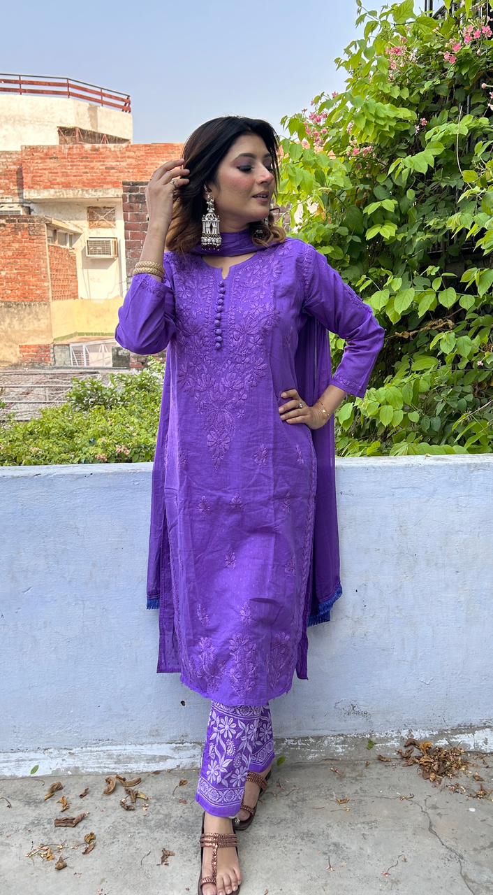 Purple Exclusive Dobby Cotton 3-Piece Salwar Suit Set