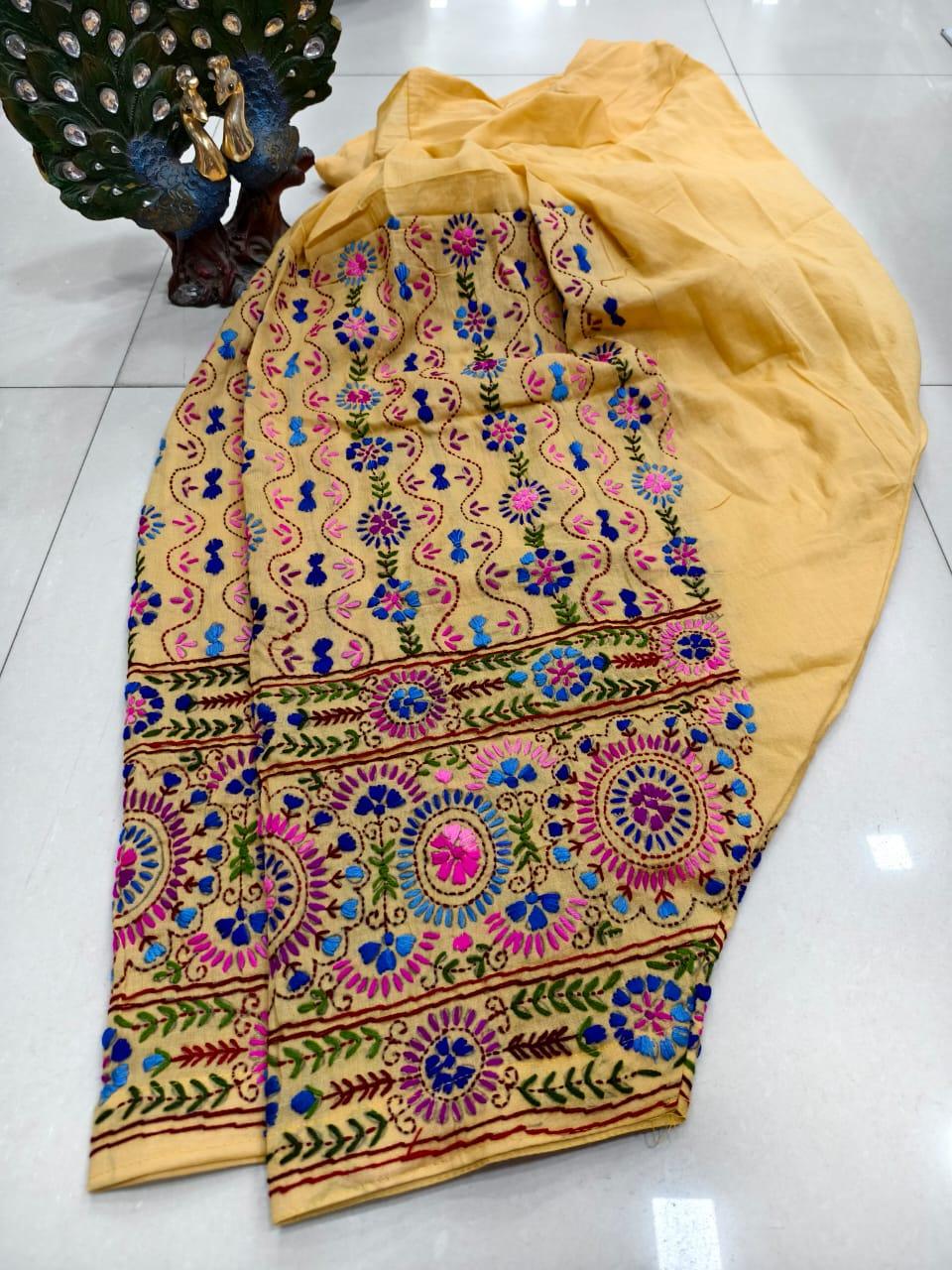 Beige Beautiful Embroidered Phulkari Kantha Salwar - Inayakhan Shop 