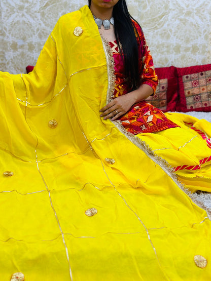 Yellow Authentic Phulkari Party Wear Lehenga Set