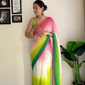 White Green Pink Party Wear Fancy Dual Shaded Georgette Saree