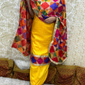 Yellow Phulkari Suit Set Zaam Cotton with Embroidered Chinon Dupatta
