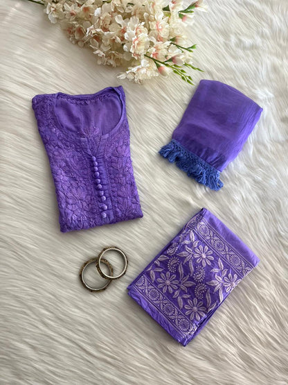 Purple Exclusive Dobby Cotton 3-Piece Salwar Suit Set