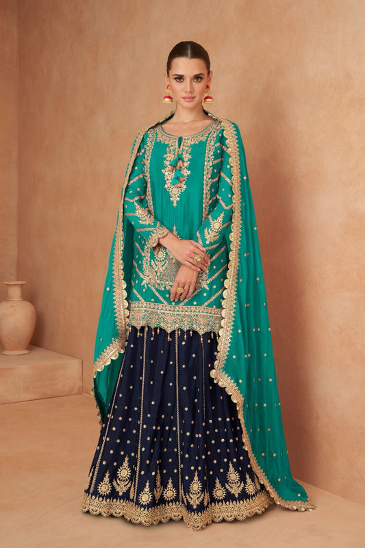 Aqua Exquisite Party Wear Premium Lehenga Suit Set with Embroidery & Mirror Work