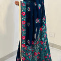 Navy Blue Georgette Phulkari Saree with Intricate Handwork and Embroidered Blouse