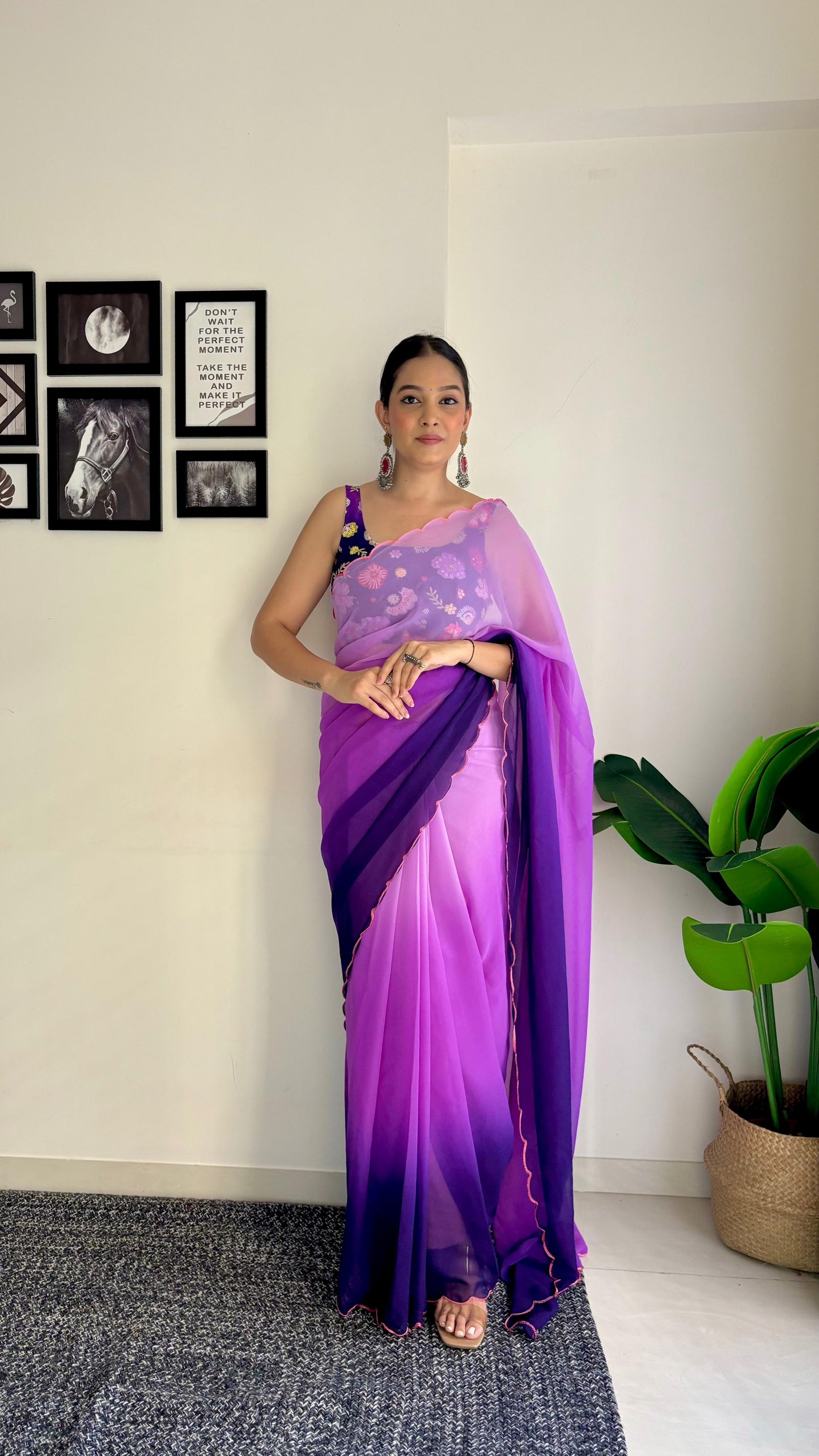 Purple Party Wear Fancy Dual Shaded Georgette Saree