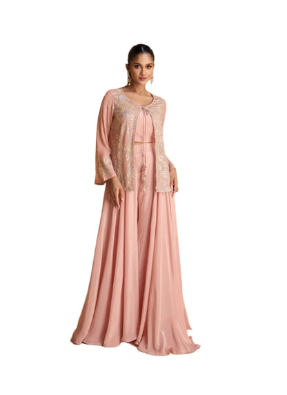 Pink Georgette Embroidery Work 3-Piece Indo Western Salwar Suit