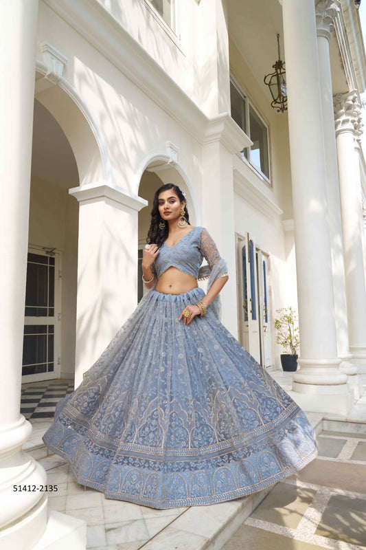 Light Blue Net Embroidered Bridesmaid , Party Wear Lehenga Choli