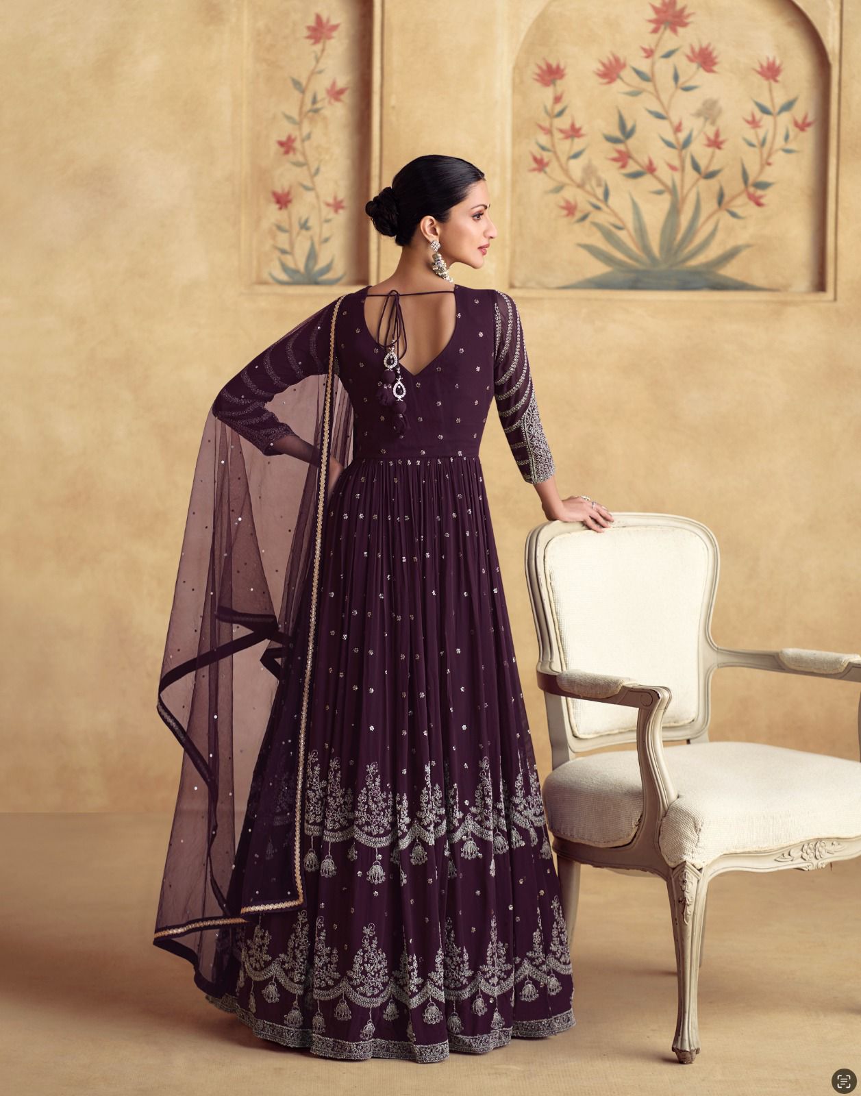 Wine Color Long Anarkali perfect for wedding reception and Special Occasions