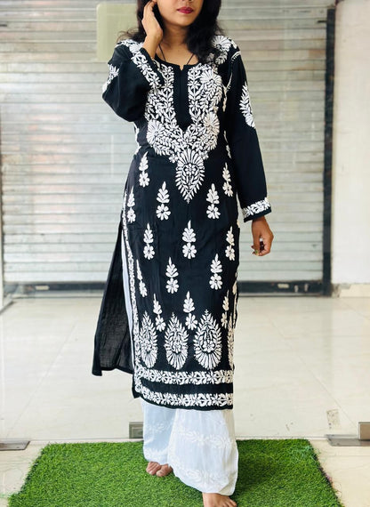 Black OG Lucknow Chikankari Modal Kurti and Palazzo Set