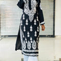 Black OG Lucknow Chikankari Modal Kurti and Palazzo Set