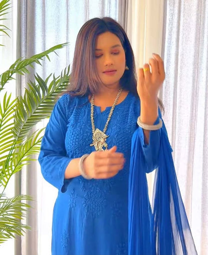 Royal Blue Ethereal Dyeable Modal Chikankari Kurta Set
