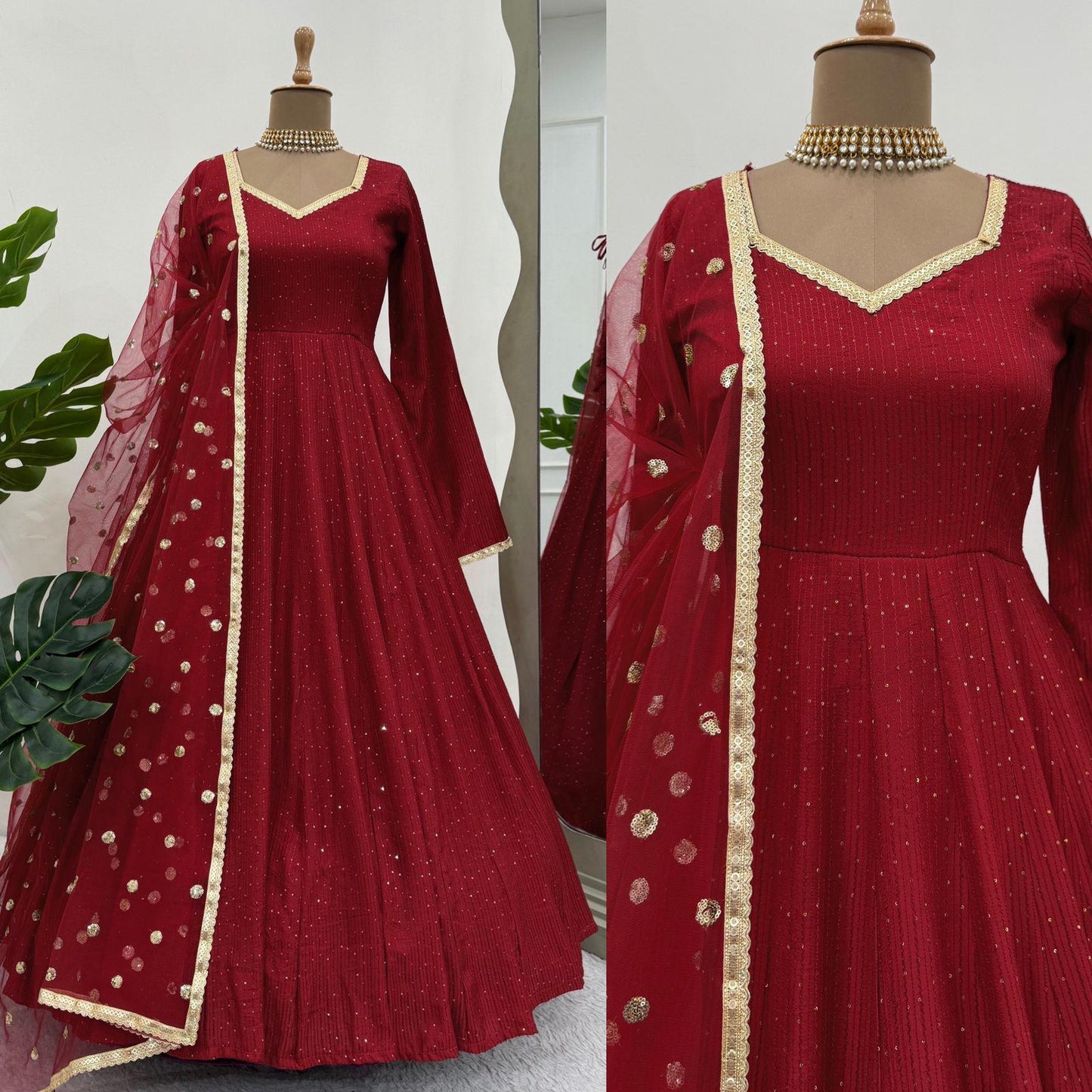 Red Dola Silk Anarkali Gown for Special Occasions