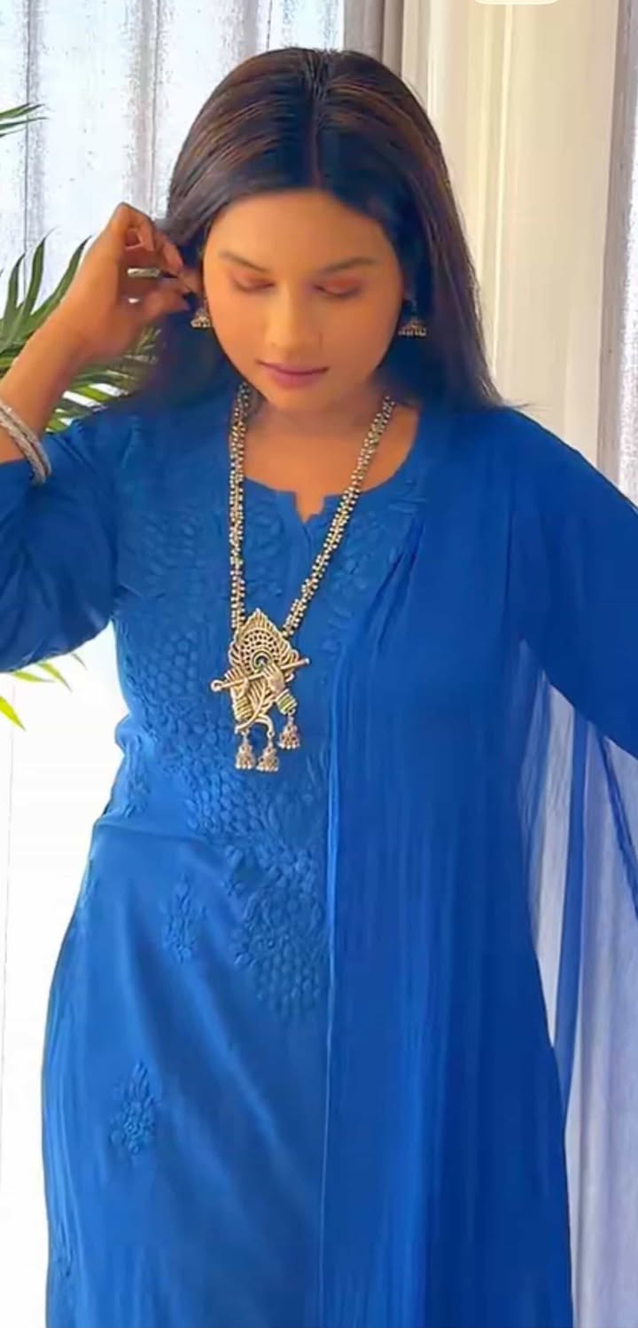 Royal Blue Ethereal Dyeable Modal Chikankari Kurta Set