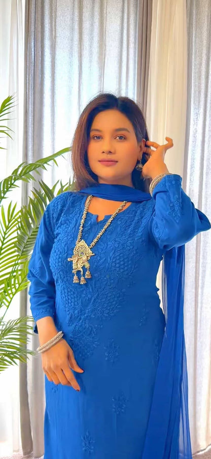 Royal Blue Ethereal Dyeable Modal Chikankari Kurta Set