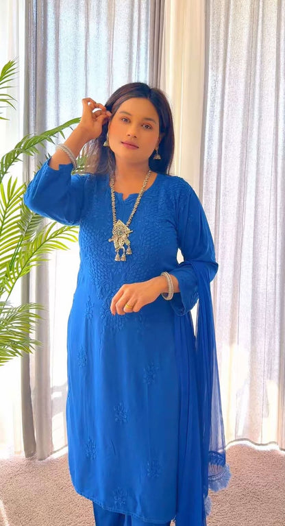Royal Blue Ethereal Dyeable Modal Chikankari Kurta Set