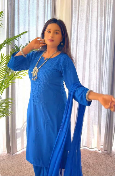 Royal Blue Ethereal Dyeable Modal Chikankari Kurta Set