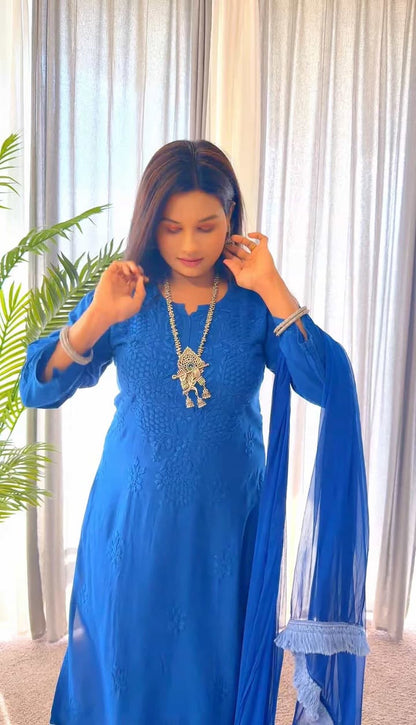 Royal Blue Ethereal Dyeable Modal Chikankari Kurta Set