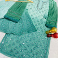 Bottle Green Chikankari Elegance Ombré Mirror Booti Jaal Set - Kurti, Sharara & Dupatta