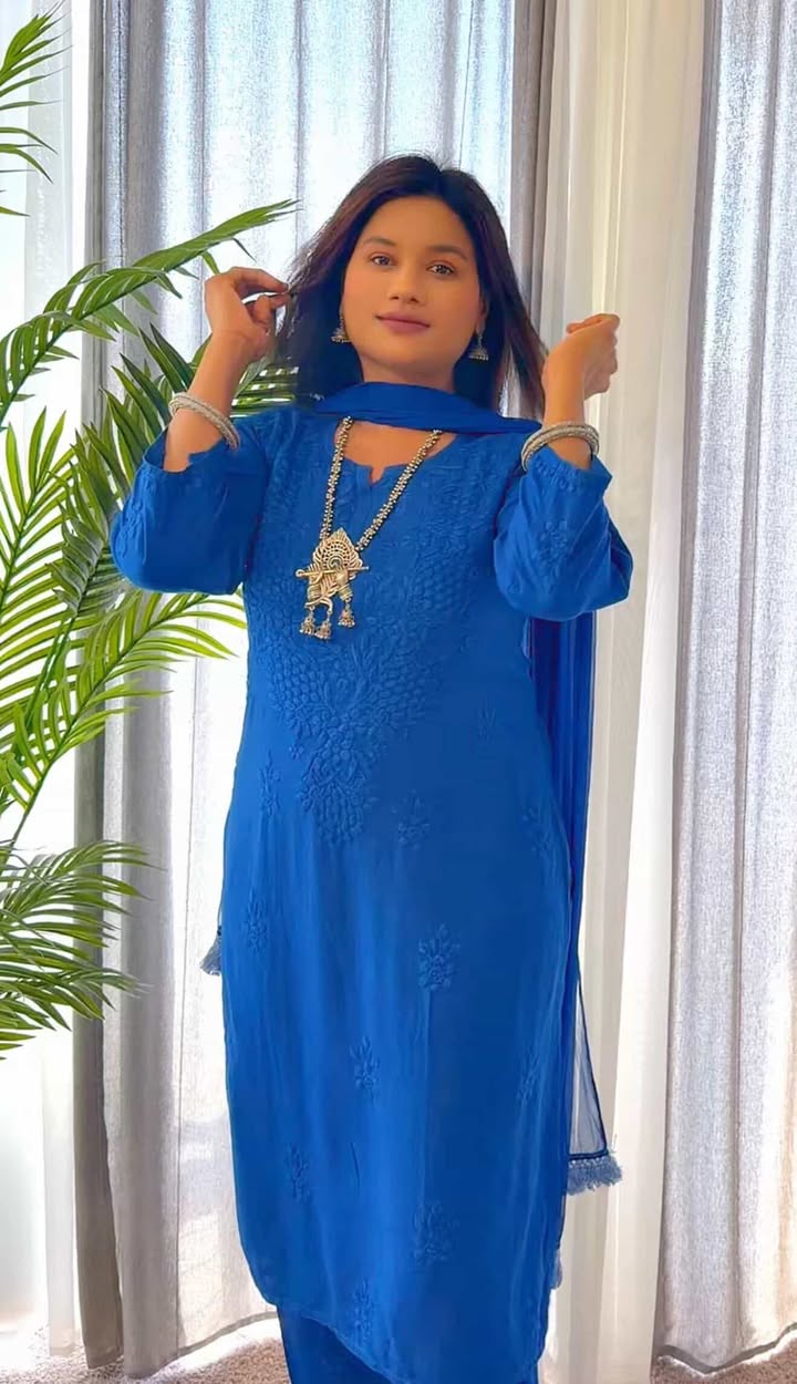 Royal Blue Ethereal Dyeable Modal Chikankari Kurta Set