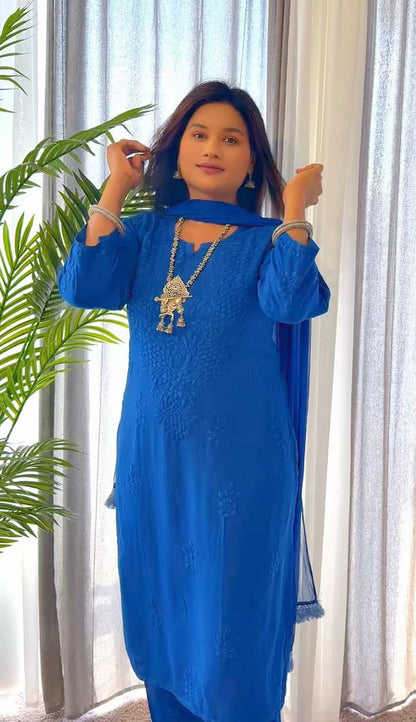 Royal Blue Ethereal Dyeable Modal Chikankari Kurta Set