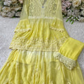 Yellow Color Vivid V Lace Chikankari Garara 3-Piece Set