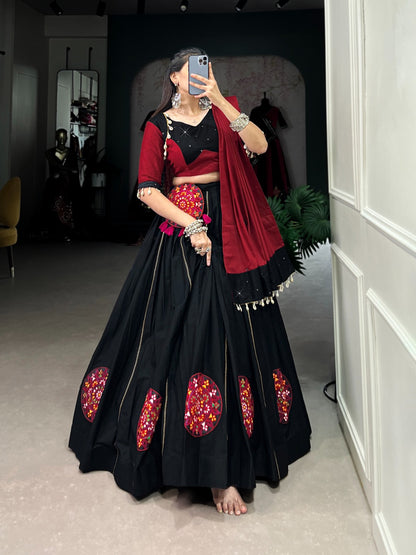 Best-Selling Black Cotton Navratri Garba Chaniya Choli with Gamthi Work (Limited Stock)