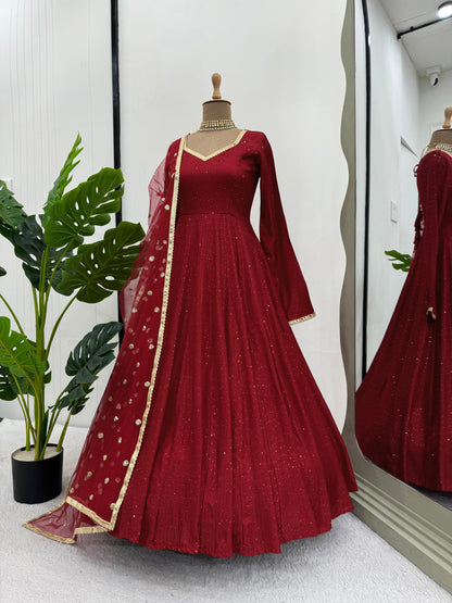 Red Dola Silk Anarkali Gown for Special Occasions