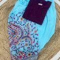 Sky Blue Wine Beautiful Chikankari Sequins Kurti and Patiala Salwar Set