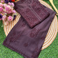 Brown PLUS SIZE PREMIUM Lucknow Chikankari Handcrafted Rayon Kurti & Palazzo Set