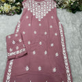 Dusty Pink Lucknow Chikankari Strappy Kurti and Pant Co-ord Set (Limited Stock)