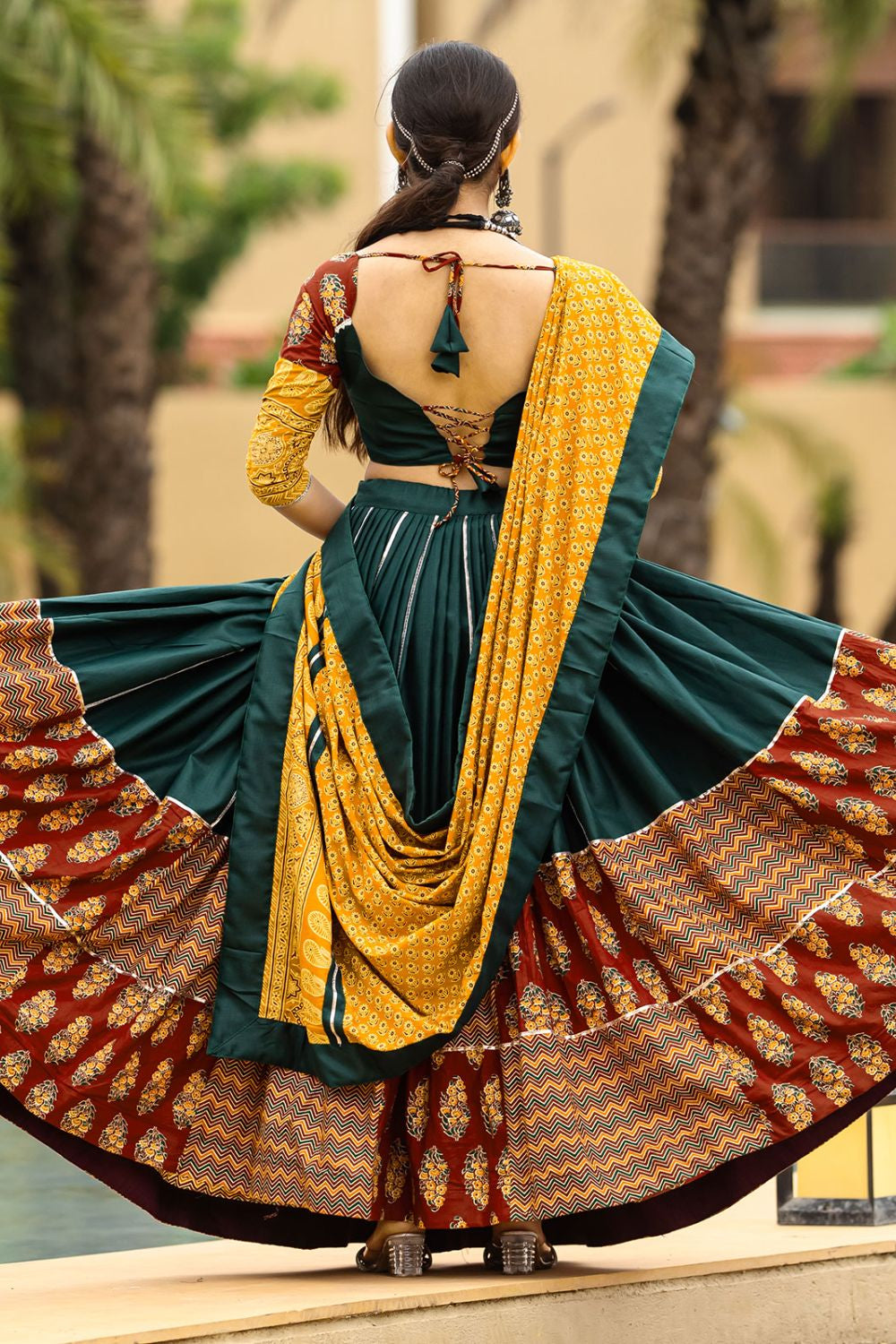 Dark Green Navratri Garba Chaniya Choli Set