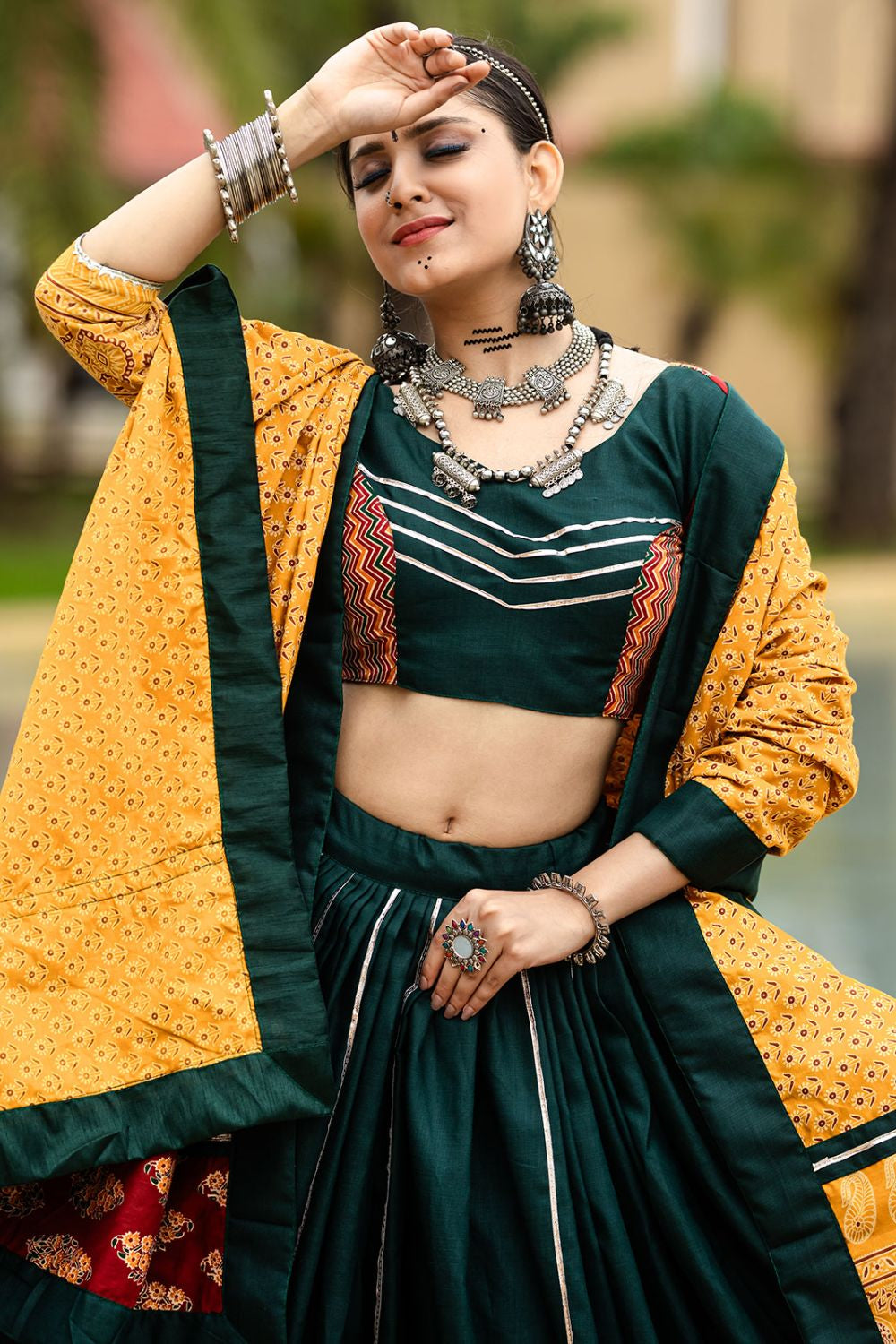 Dark Green Navratri Garba Chaniya Choli Set