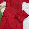 Red Premium Lucknow Chikankari handwork Modal Palazzo Set