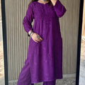 Dark Purple Lucknow Chikankari Rayon Kurta Palazzo Co-ord Set with Tone-to-Tone Hand Embroidery