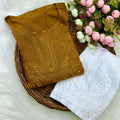 Golden Brown Elegant Lucknowi Chikankari Rayon Mukaish Kurti & Pallazo Set ✨ (Up to 5XL)