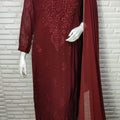 Maroon Festive Collection: Lucknow Chikankari Pure Viscose 3D Kurti & 3-Piece Set