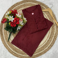 Maroon Lucknowi Chikankari Ghas Patti Handwork Dobby Cotton Kurti Palazzo Set with Lace and Kureshiya Buttons