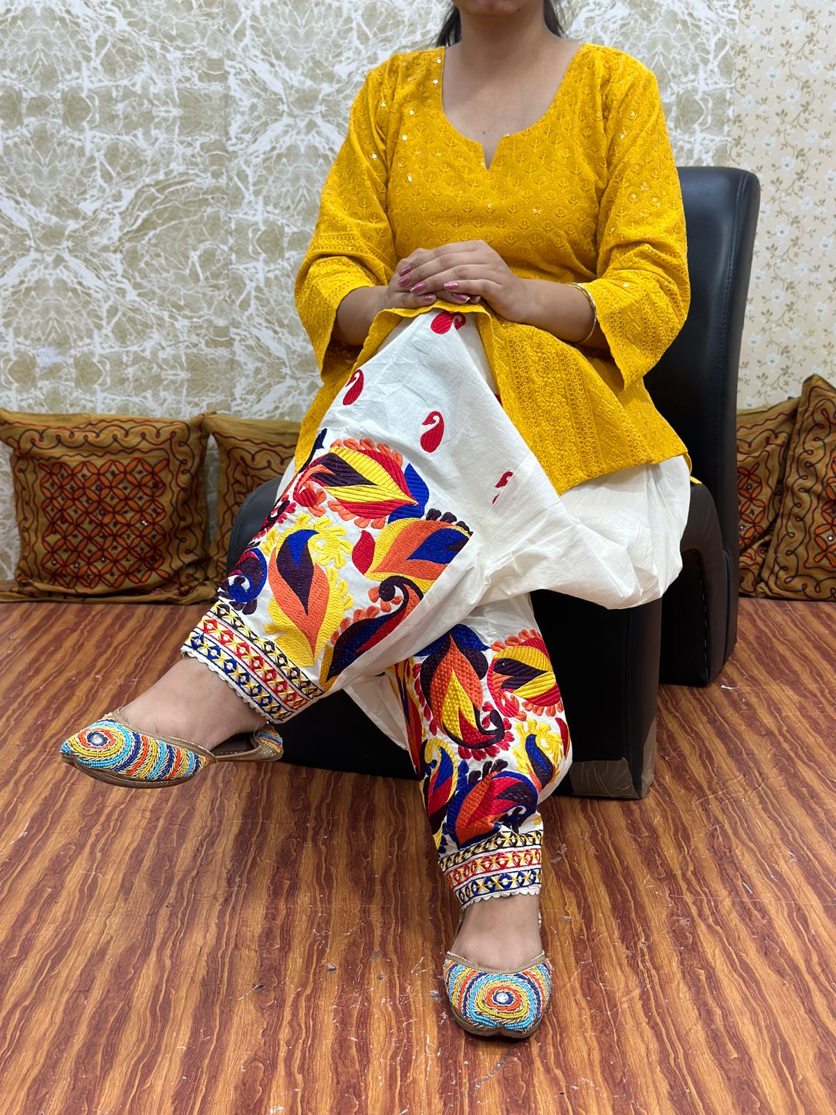 Yellow Design - 2  Elegant Patiala Salwar Set with Pure Cotton Chikankari Kurti