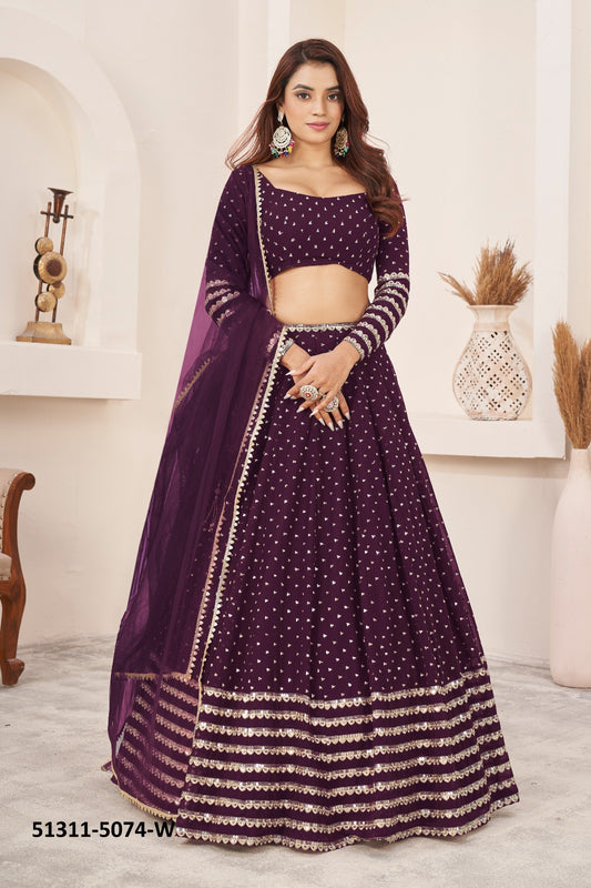 Wine Wedding Reception Bridesmaid Georgette Lehenga Choli