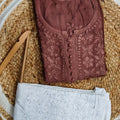 Brown Fancy Chikankari Cotton Ombre Gown kurti and Pant Set