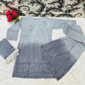 Grey Beautiful Lucknow Chikankari Work Ombre Dye Short Kurti, Garara & Dupatta Sets