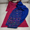 Pink Beautiful Embroidered Phulkari Kantha Salwar & Chikankari Kurti Set