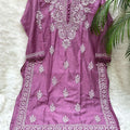 Purple Handcrafted Resham Kurashiya Kurti & Lycra Chikankari Pants Set
