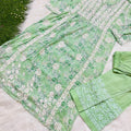 Green Naira Cut Chikankari Kurta and Pant Set