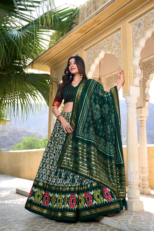 Green Opulent Tussar Silk Navratri Garba Lehenga Choli